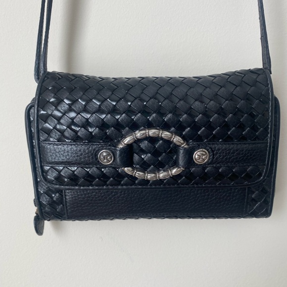 Brighton Shoulder Bag Basket Weave Crossbody Wallet Organizer Vintage Black - Picture 1 of 9